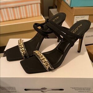 ALDO Black Heels with Gold Chain Accent